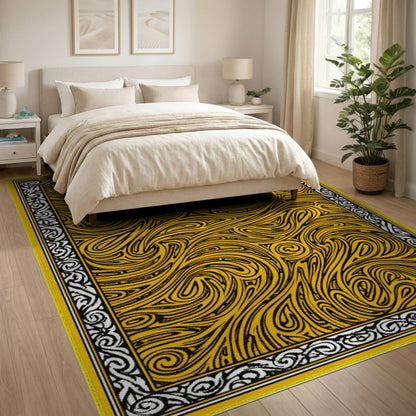Bold Yellow Swirl Abstract Area Rug