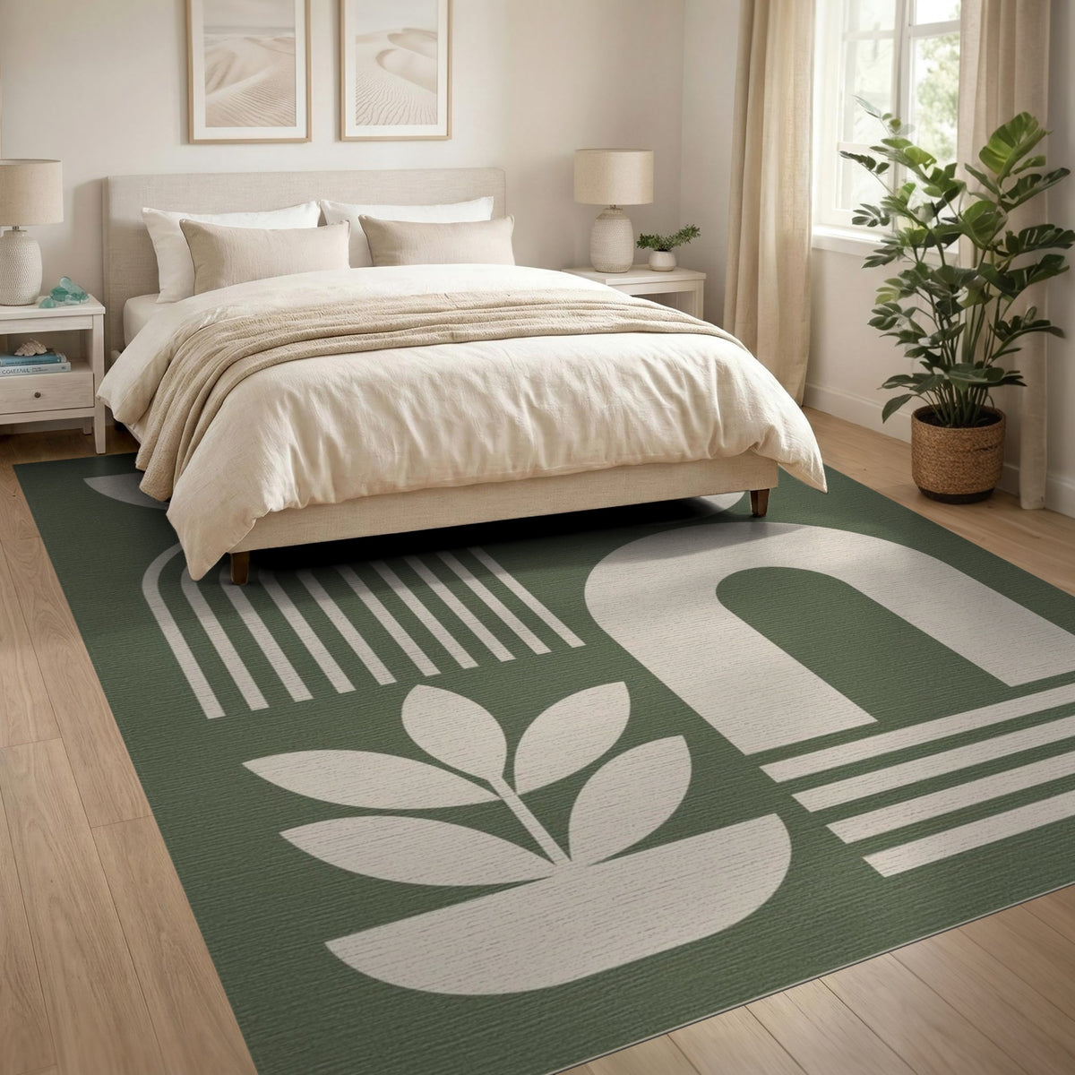 Geometric Modern Abstract Green Geometric Abstract Area Rug