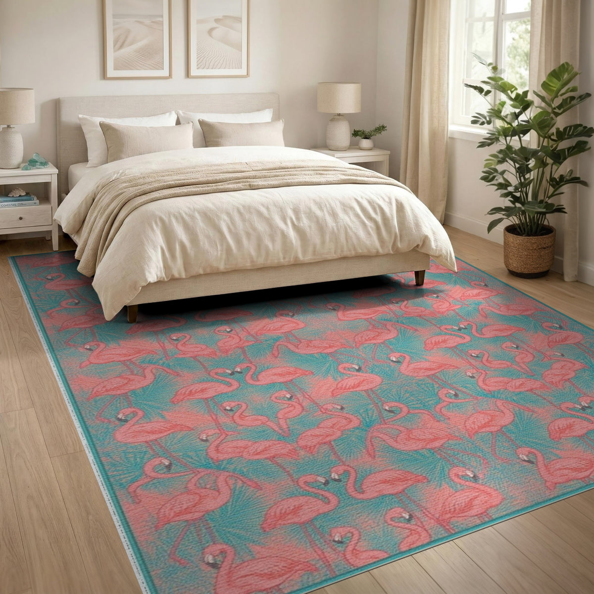 Pink Flamingo Teal Area Rug