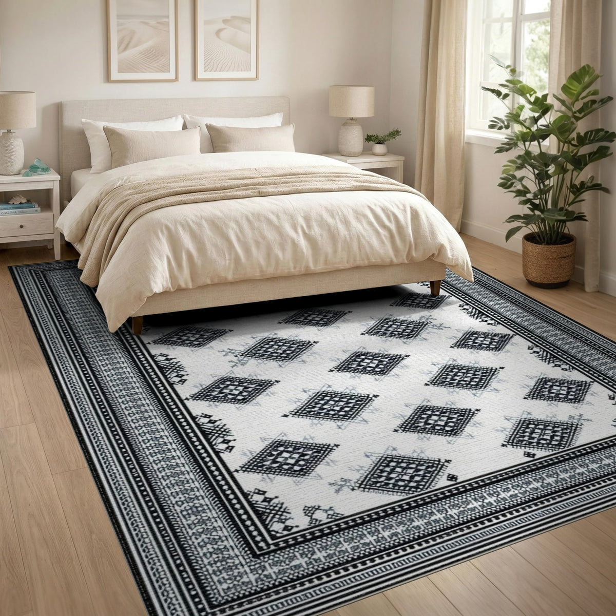 Black White Heritage Tribal Area Rug