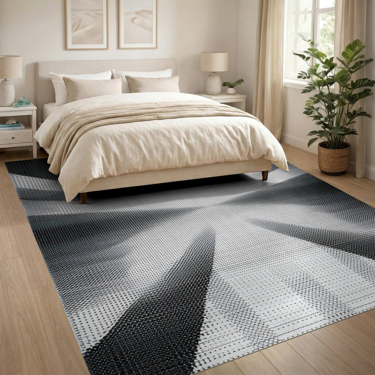 Black and White Black White Geometric Burst Area Rug