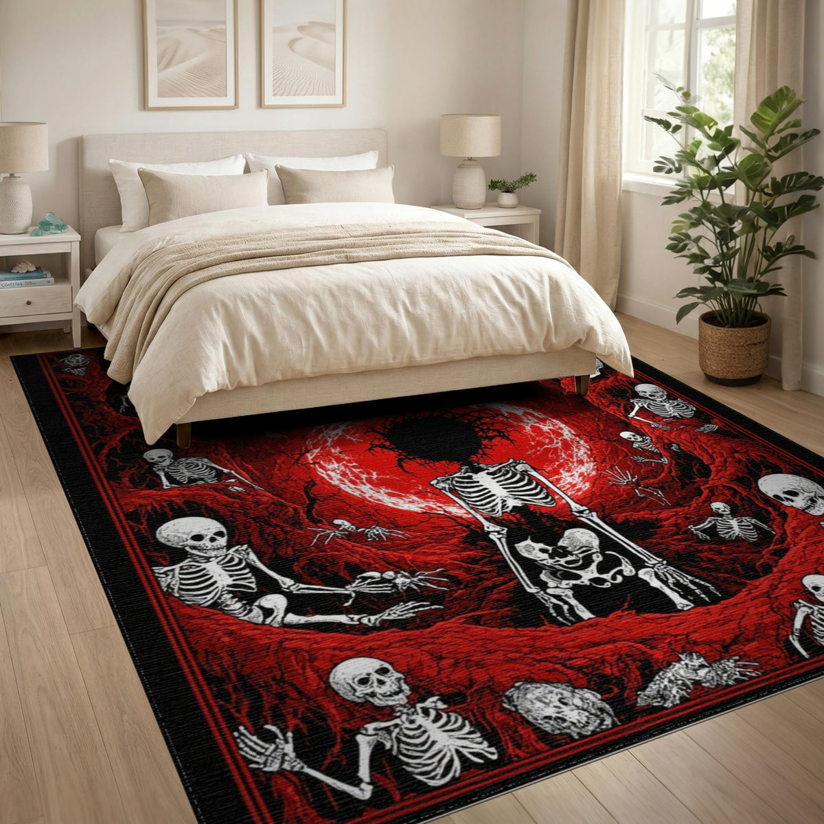 Abstract Area Red Skeleton Vortex Area Rug