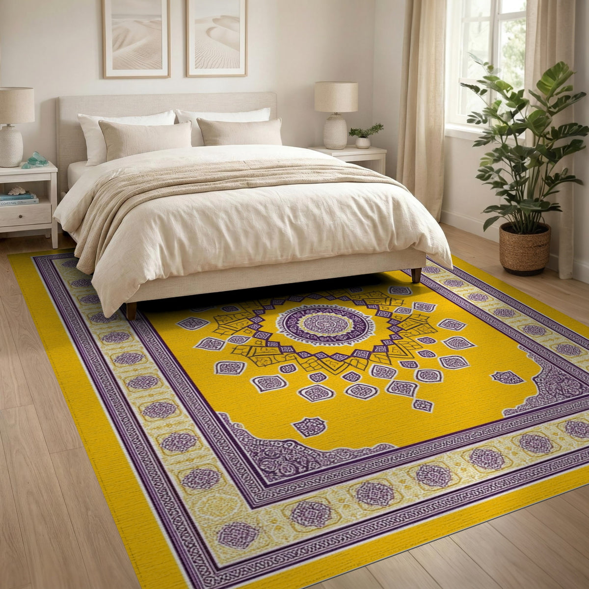 Yellow Persian Medallion Area Rug