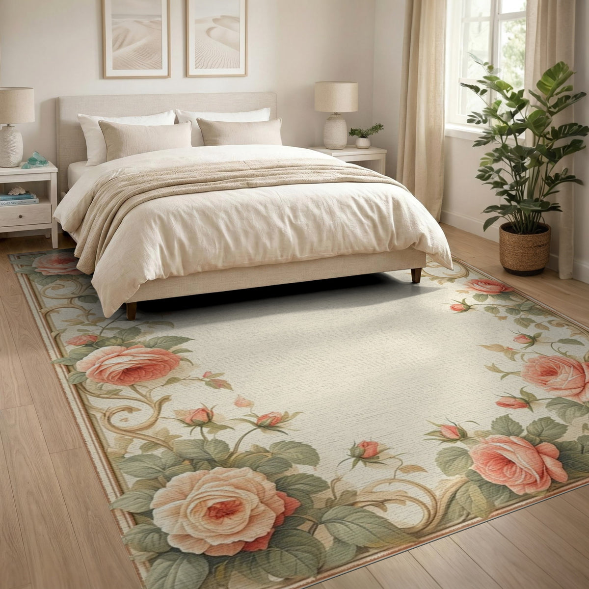 Pink Rose Floral Vintage Area Rug