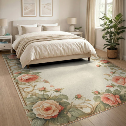 Pink Rose Floral Vintage Area Rug