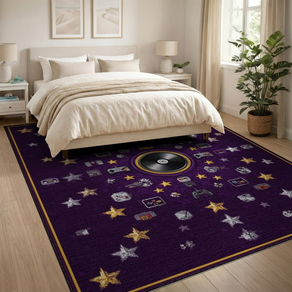 Retro Pixel Gaming Vinyl Purple Area Rug