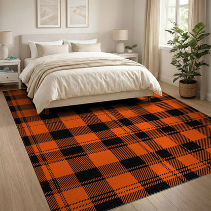 Geometric Modern Orange Black Buffalo Plaid Area Rug