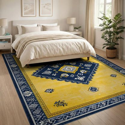 Yellow Navy Geometric Diamond Area Rug