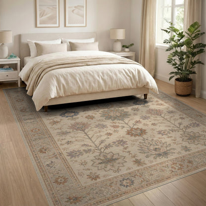 Beige Persian Floral Medallion Traditional Persian Area Rug