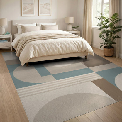 Geometric Beige Teal Modern Area Rug