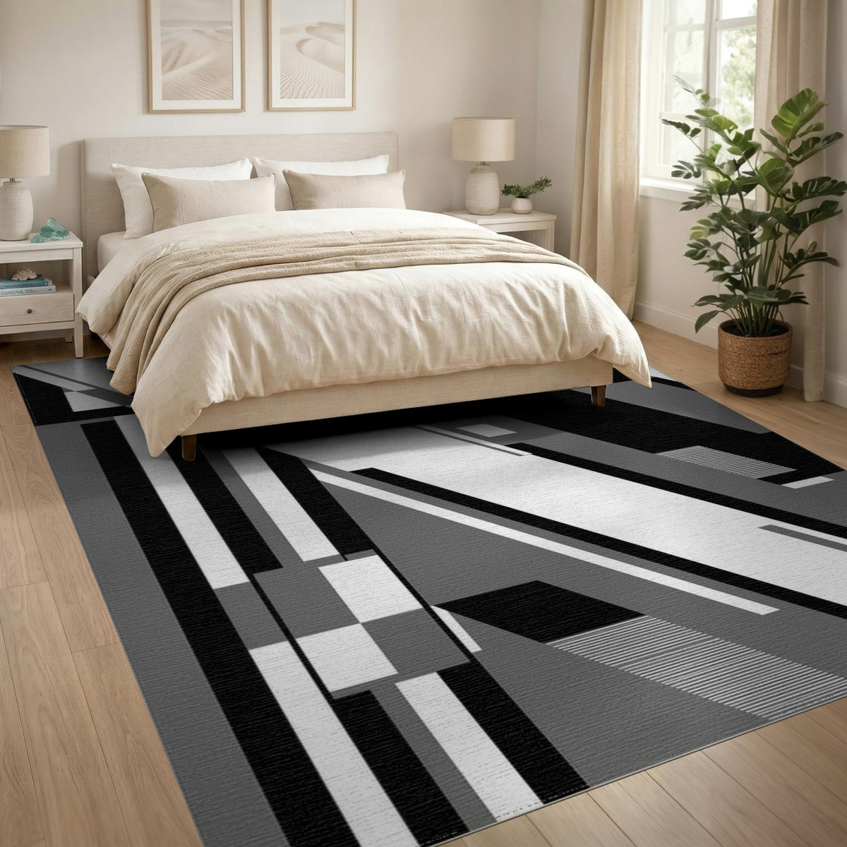 Black White Geometric Modern Area Rug