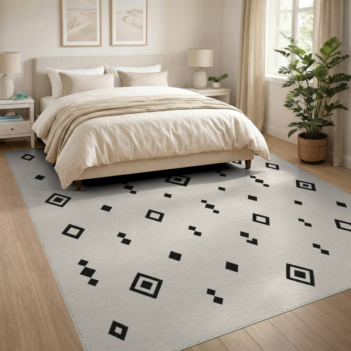 Geometric Modern Black Diamond Geometric Area Rug