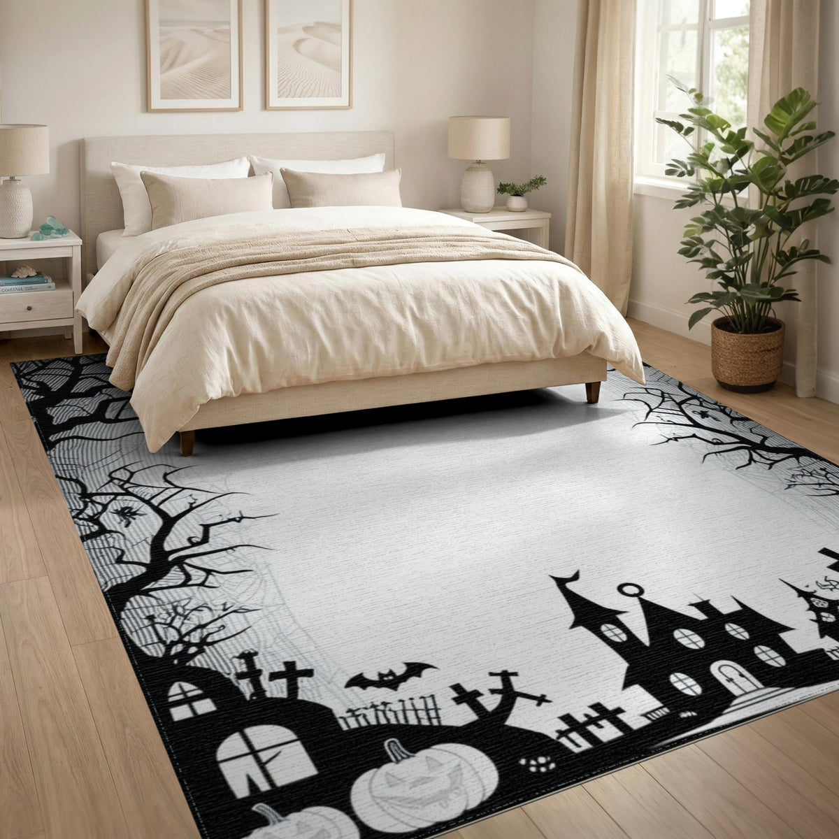 Spooky Halloween Silhouette Washable Area Rug
