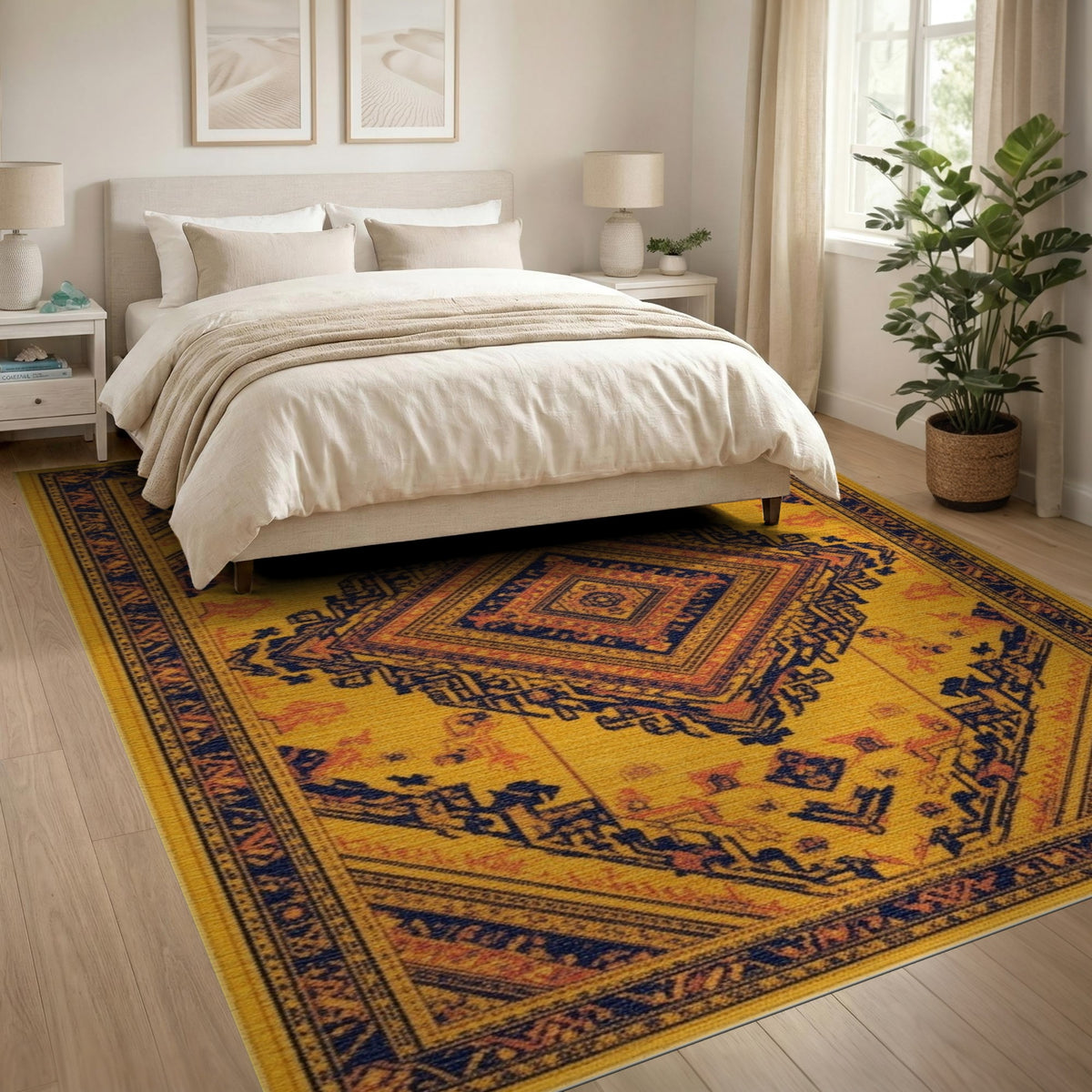 Yellow Southwestern Diamond Medallion Rug