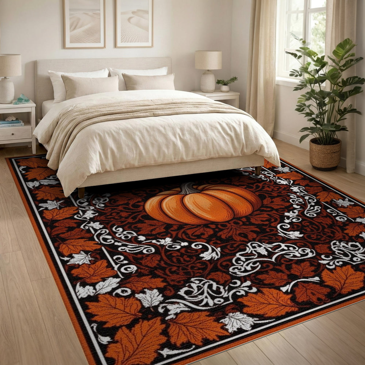 Rustic Farmhouse Orange Pumpkin Fall Area Rug