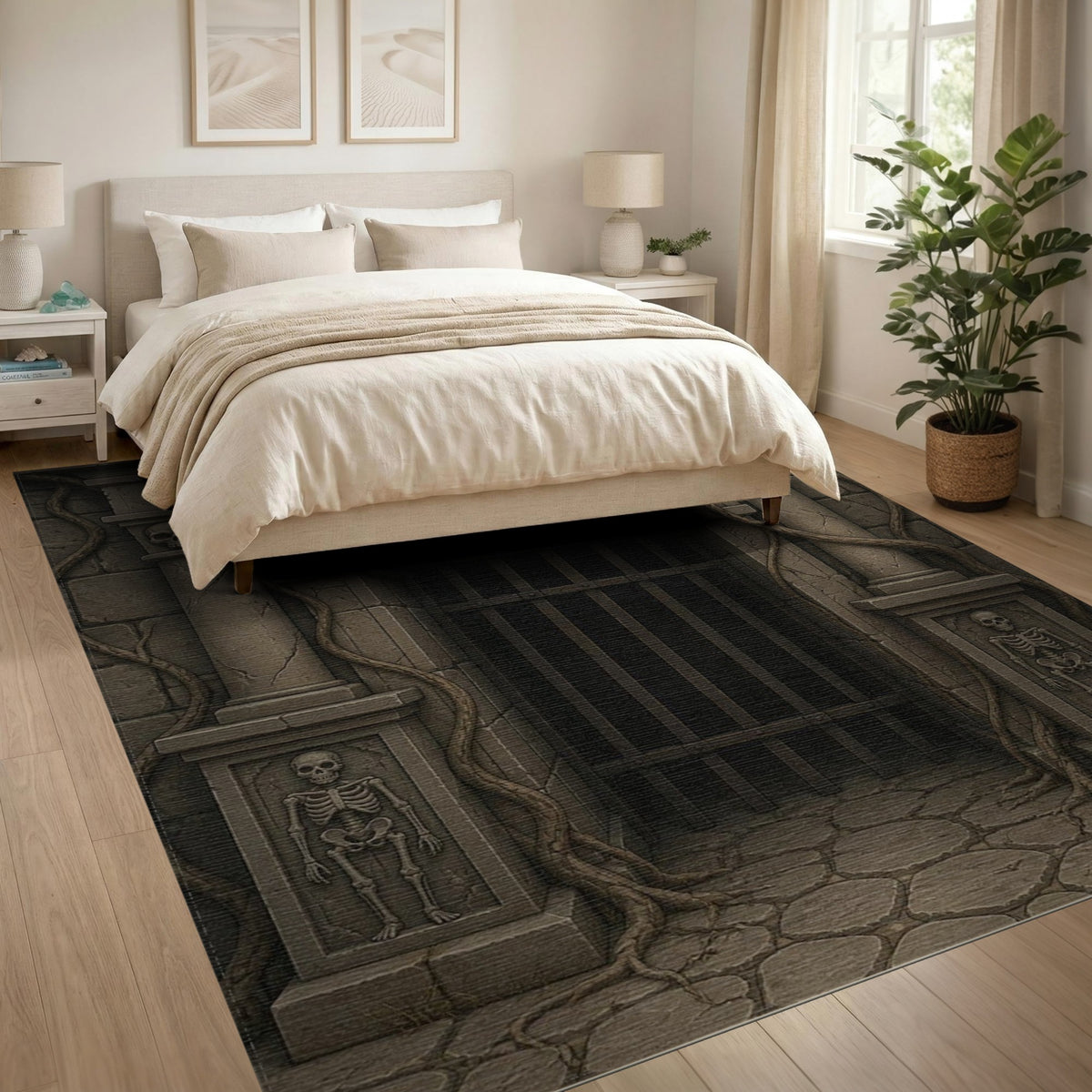 Gothic Dungeon Skull Arch Grey Area Rug
