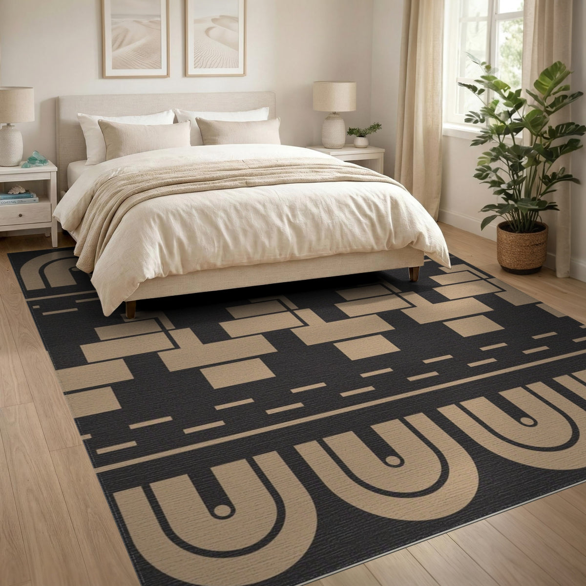 Beige Geometric Arch Washable Area Rug