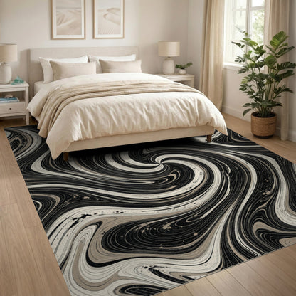 Abstract Area Black and White Black White Marble Swirl Area Rug