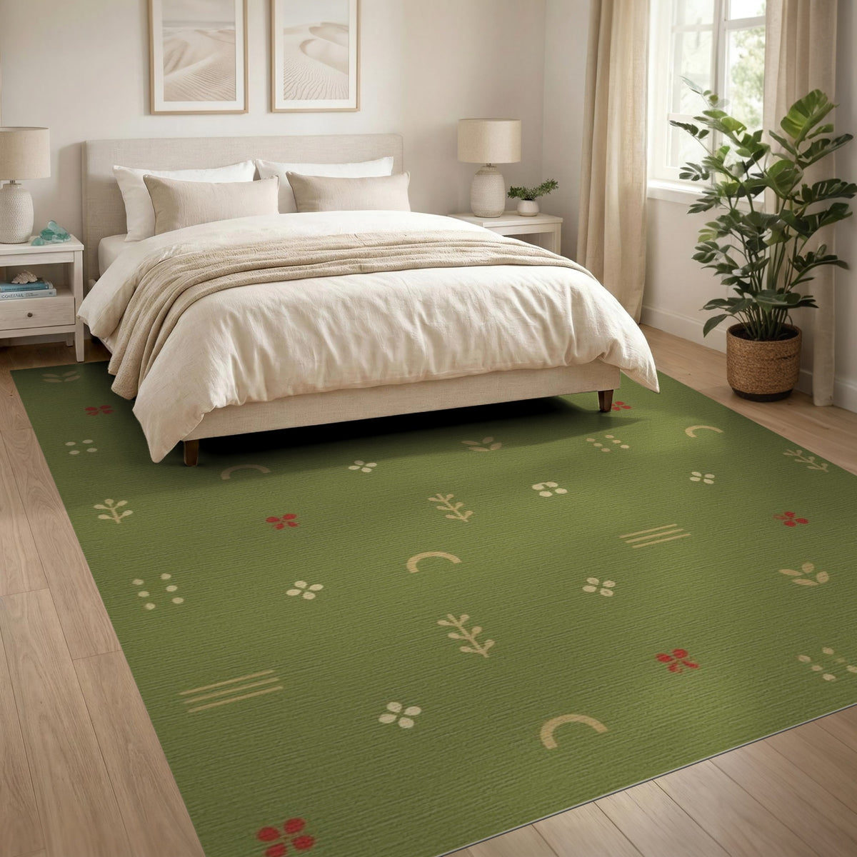 Green Boho Chic Washable Area Rug