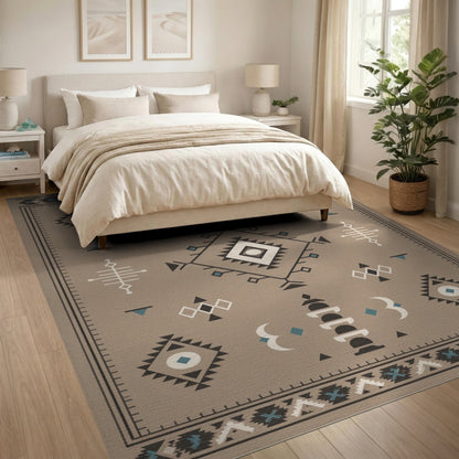 Beige Heritage Tribal Geometric Area Rug
