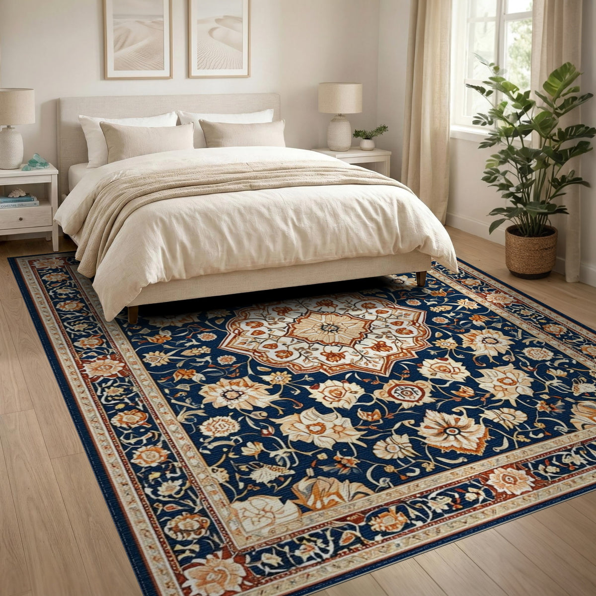 Medallion Navy Persian Floral Medallion Area Rug