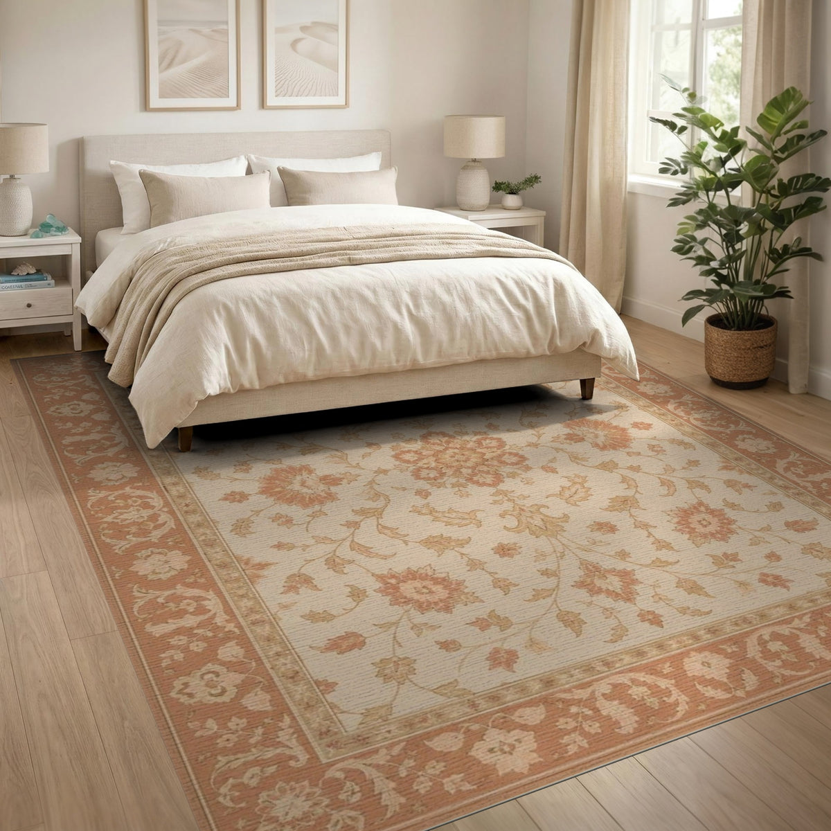 Vintage Floral Beige Area Rug