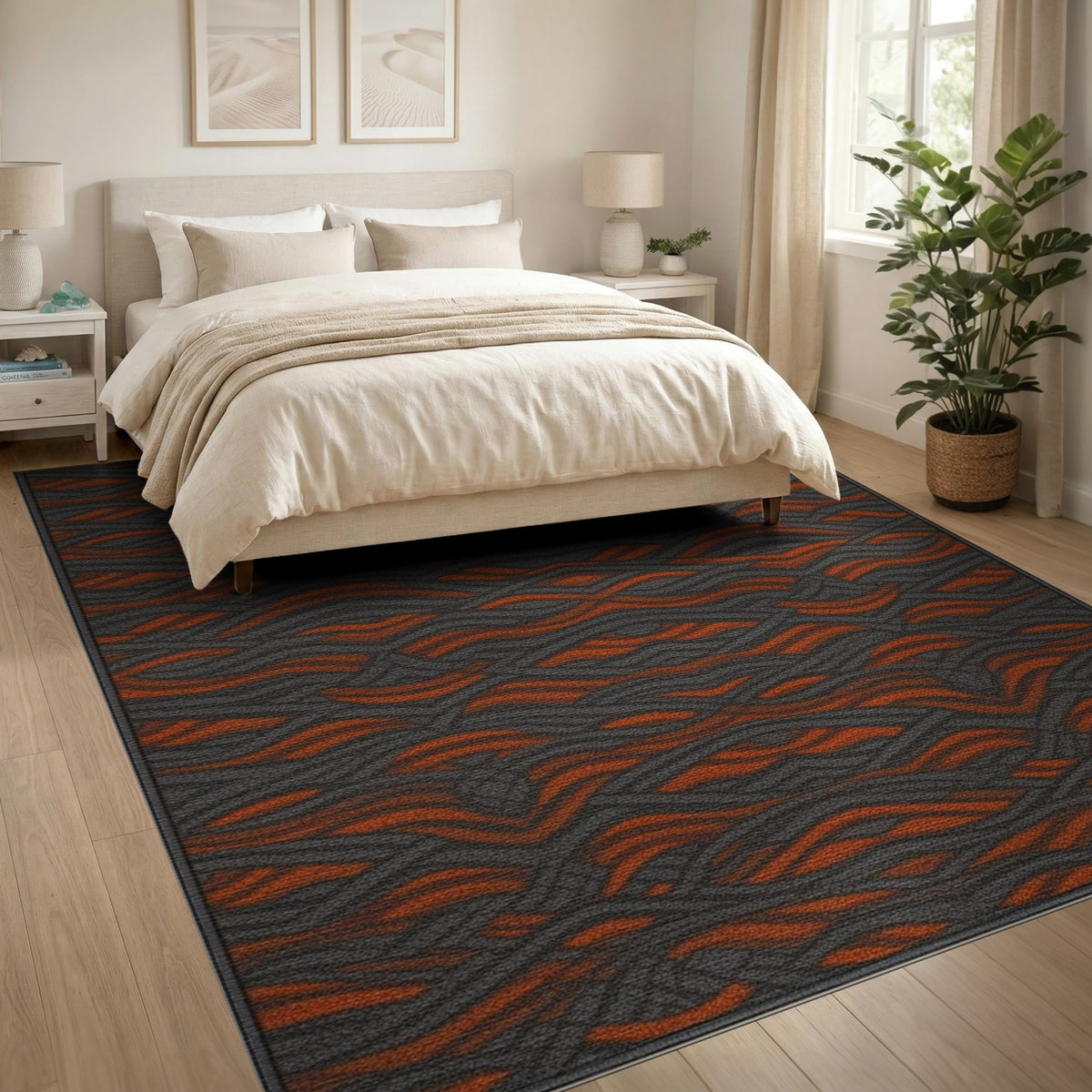 Bold Orange Wave Geometric Area Rug