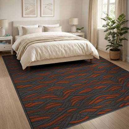 Bold Orange Wave Geometric Area Rug