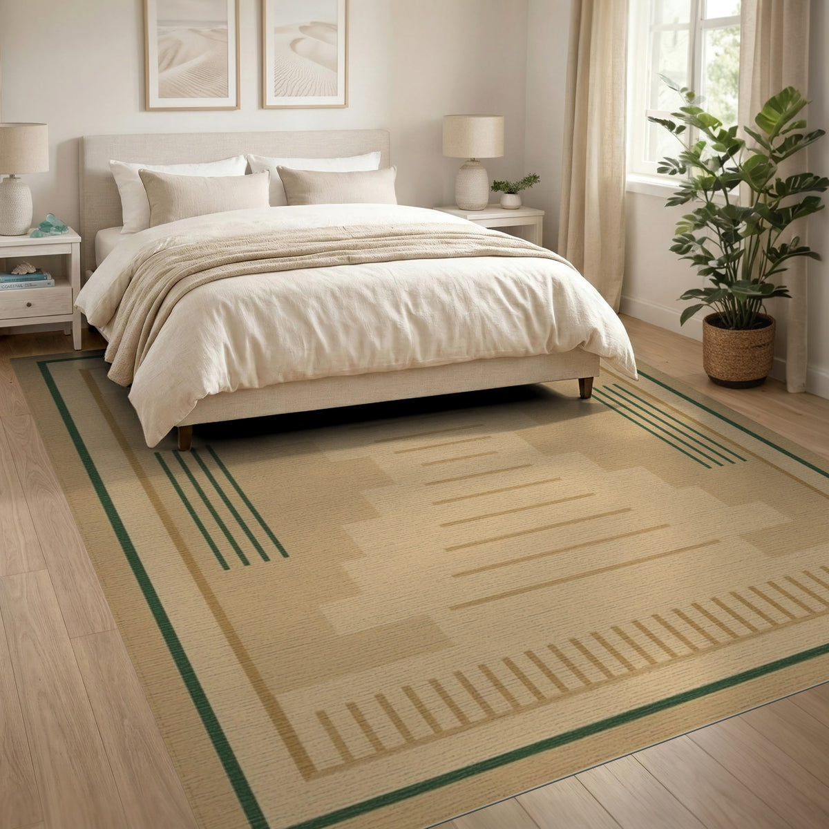 Beige Geometric Area Rug with Step Accents