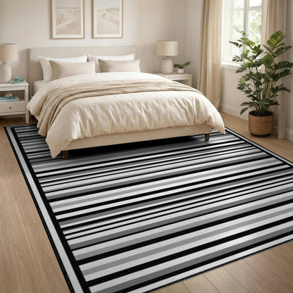Black White Horizontal Stripe Geometric Rug