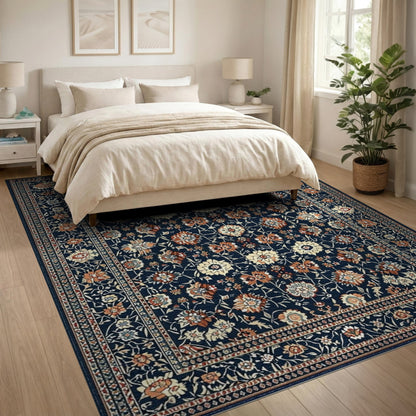 Blue and Teal Floral Navy Blue Persian Floral Area Rug