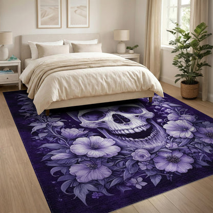 Floral Vintage Purple Floral Skull Area Rug