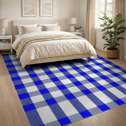 Blue Checkered Washable Geometric Modern Area Rug