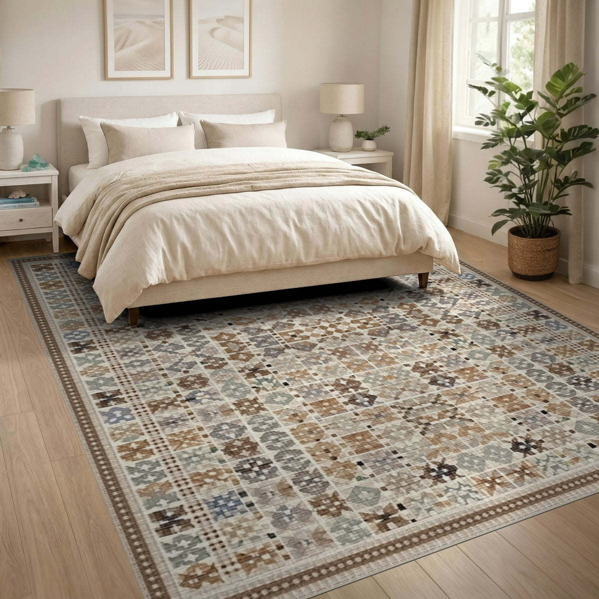 Geometric Modern Beige Geometric Mosaic Area Rug