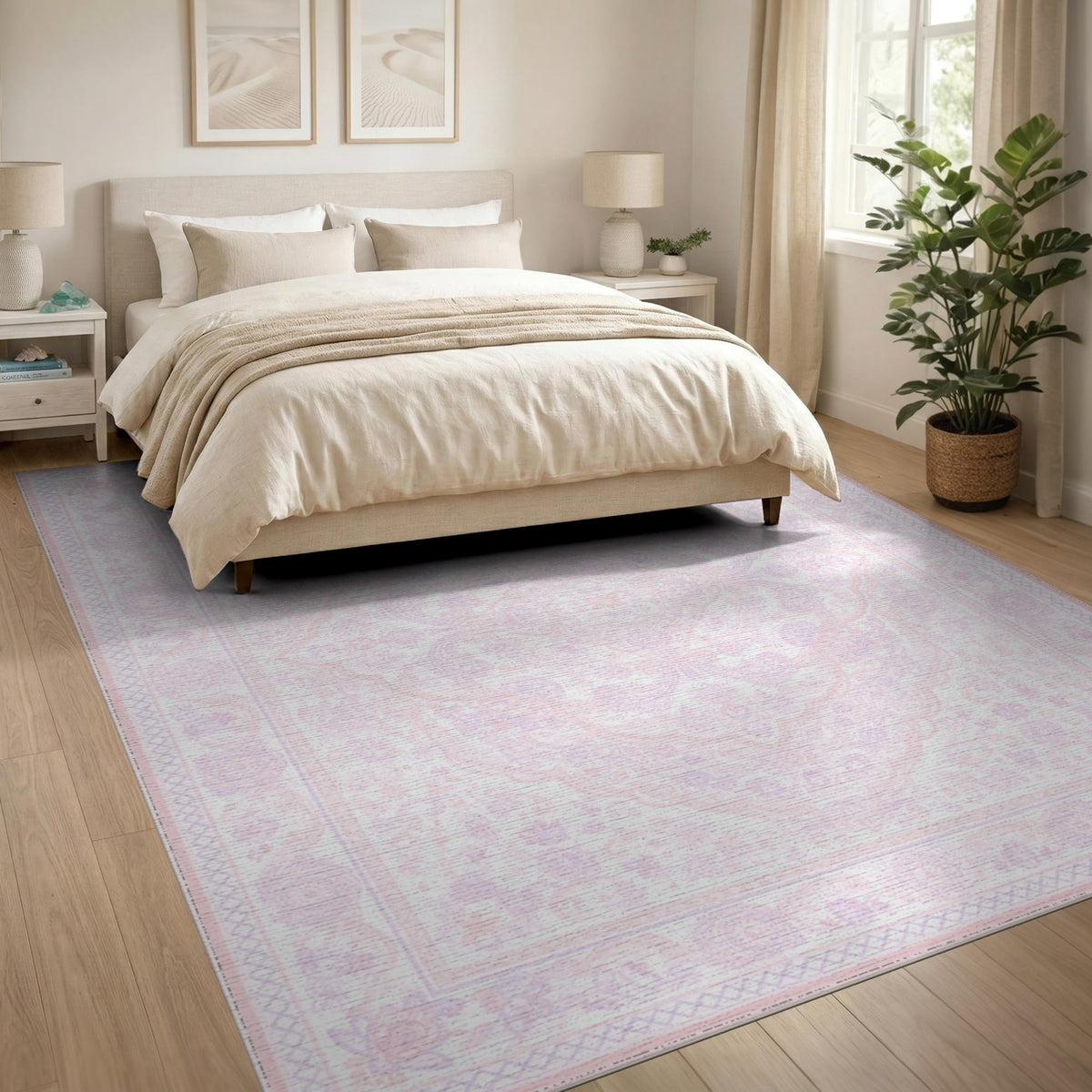 Floral Vintage Medallion Blush Pink Floral Medallion Area Rug