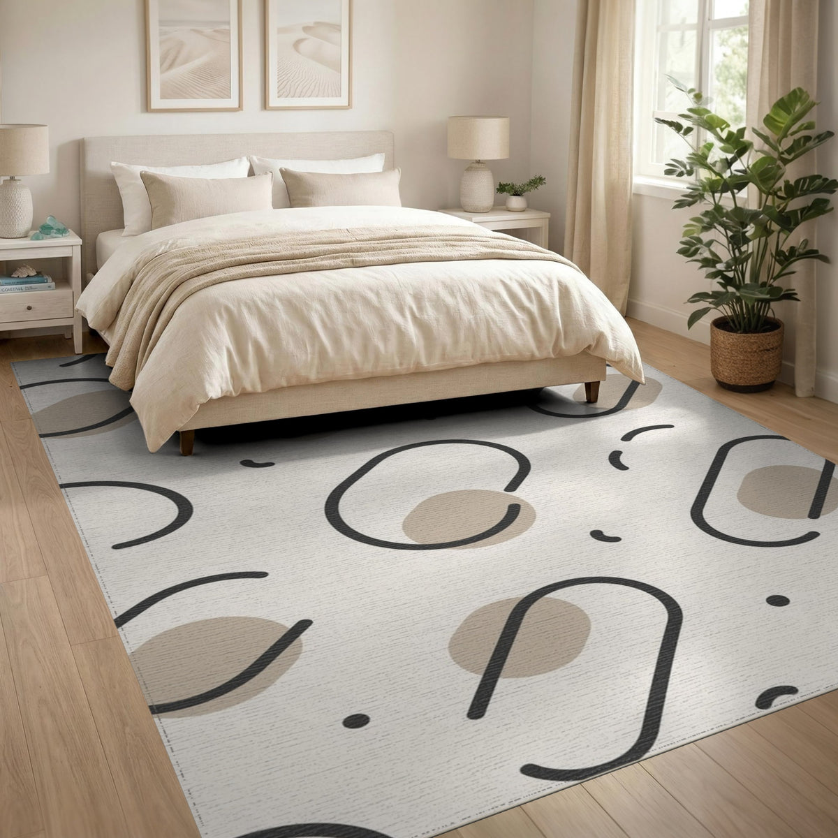 Beige and Neutral Beige Abstract Oval Area Rug