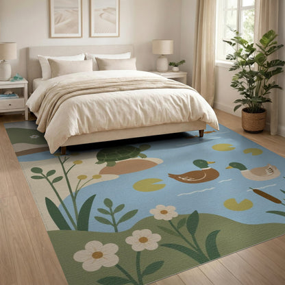 Duck Turtle Pond Kids Area Rug
