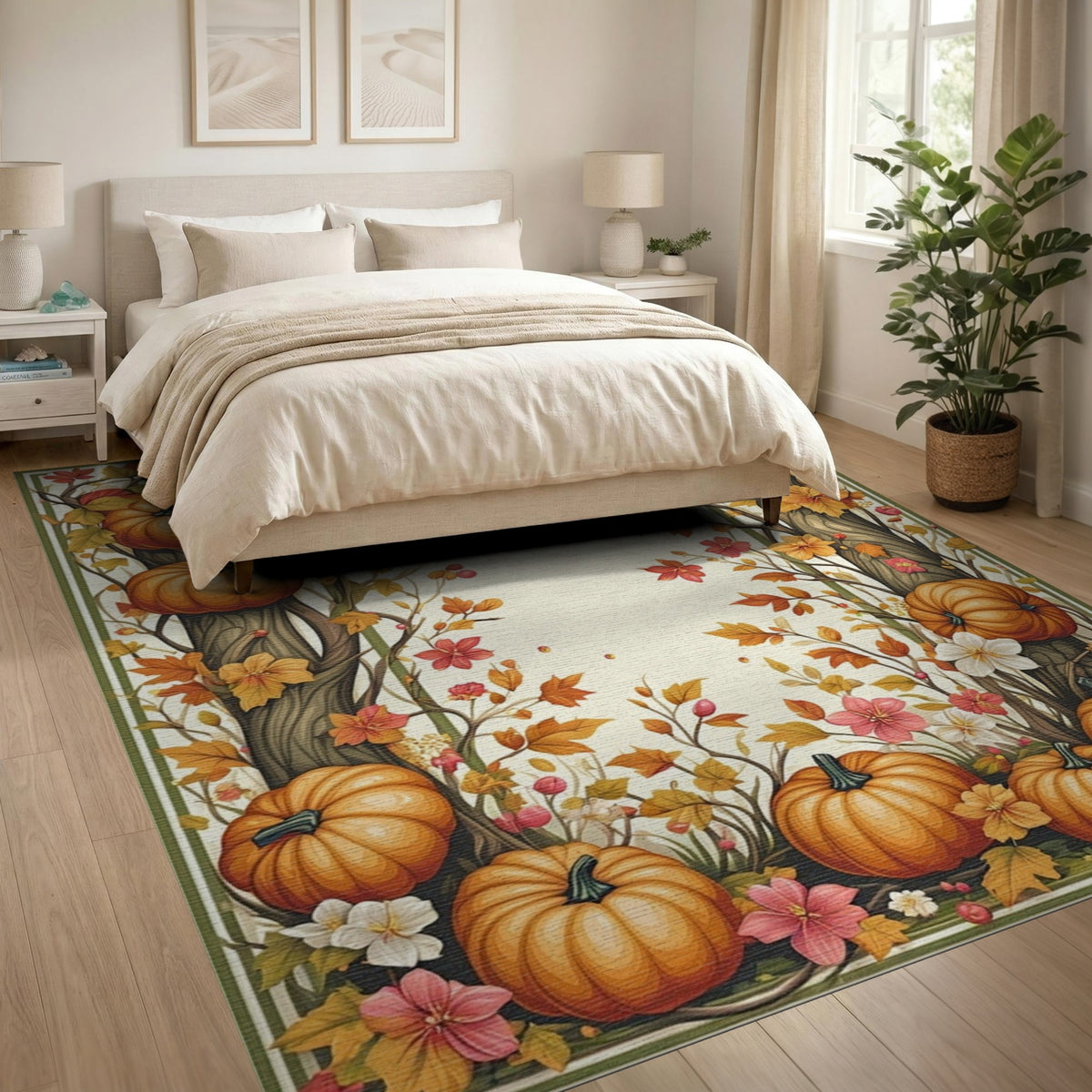 Orange Harvest Autumn Pumpkin Harvest Area Rug