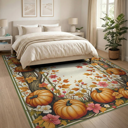 Orange Harvest Autumn Pumpkin Harvest Area Rug