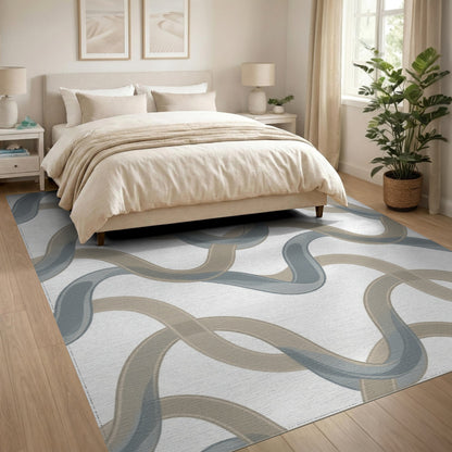 Interlocking Wave Beige Area Rug