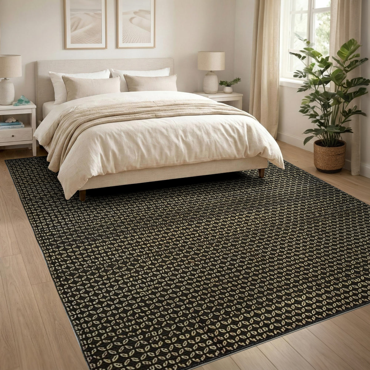 Black and White Black Gold Geometric Pattern Area Rug