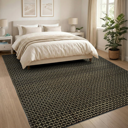 Black and White Black Gold Geometric Pattern Area Rug