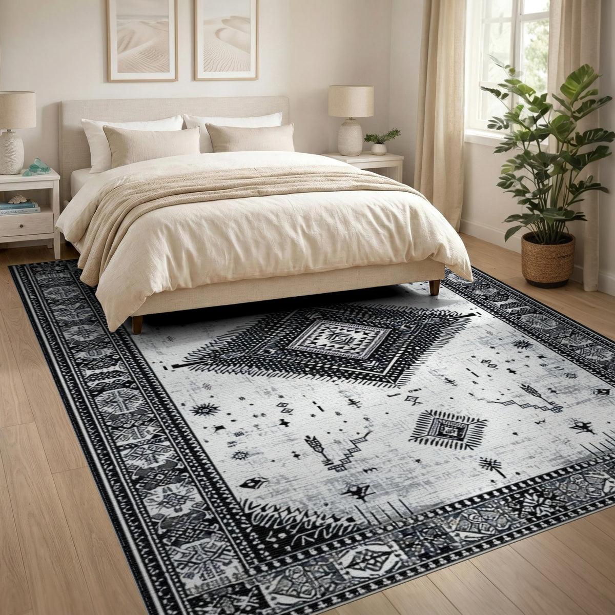 Black White Heritage Tribal No. 54 Area Rug