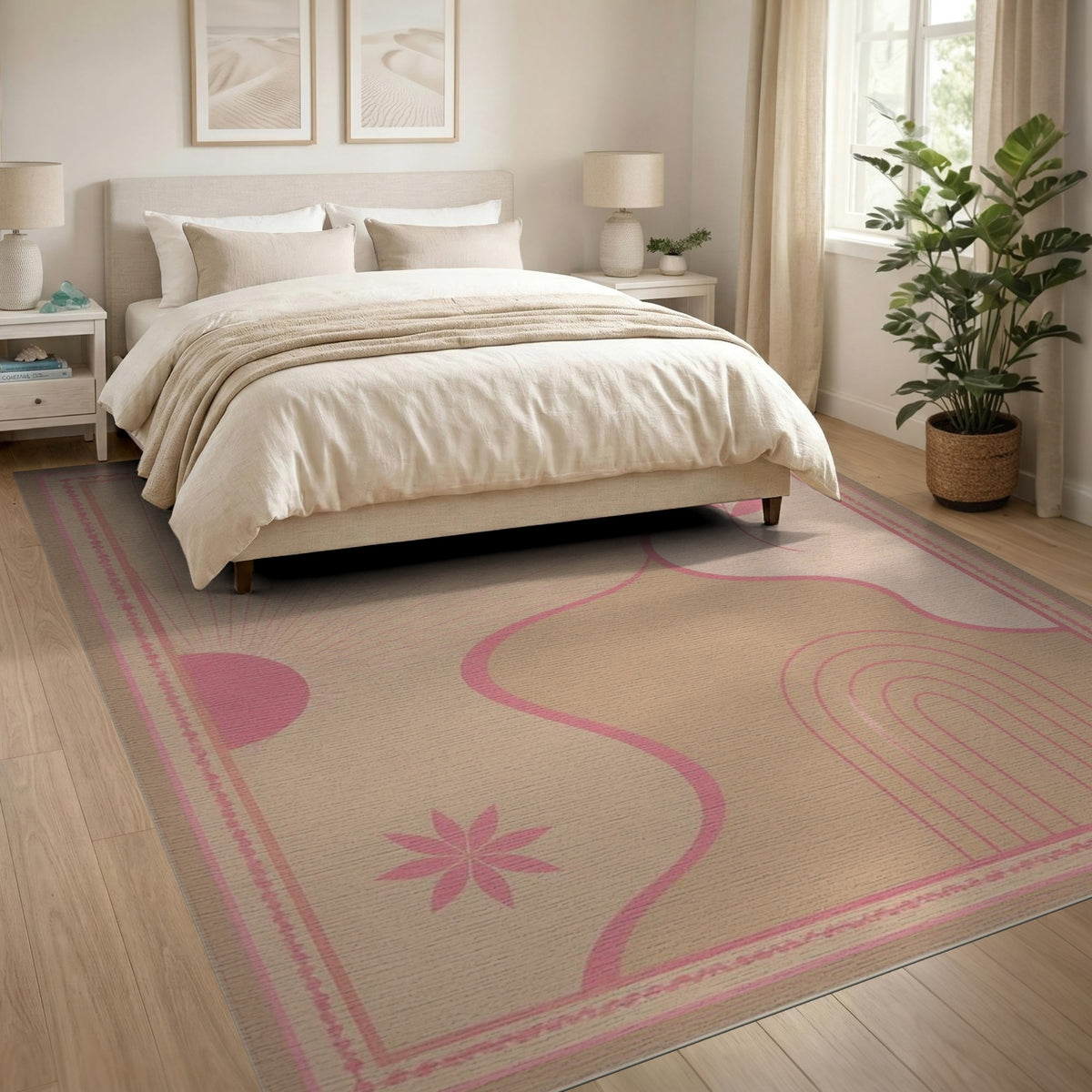 Pink Abstract Sunburst Area Rug