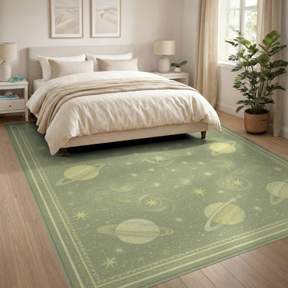 Green Celestial Planets Area Rug