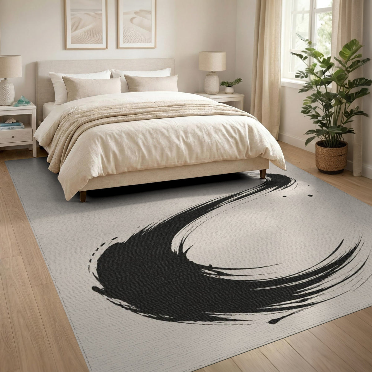 Abstract Area Abstract Black Brushstroke Area Rug