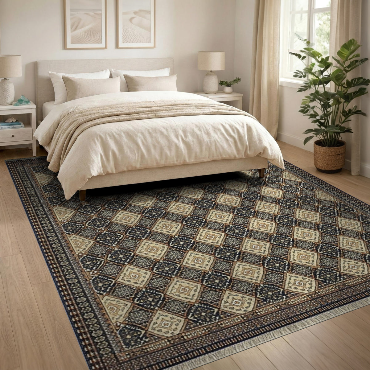 Brown Tan Traditional Diamond Area Rug