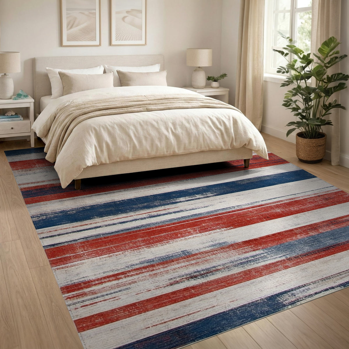 Distressed American Flag Washable Area Rug
