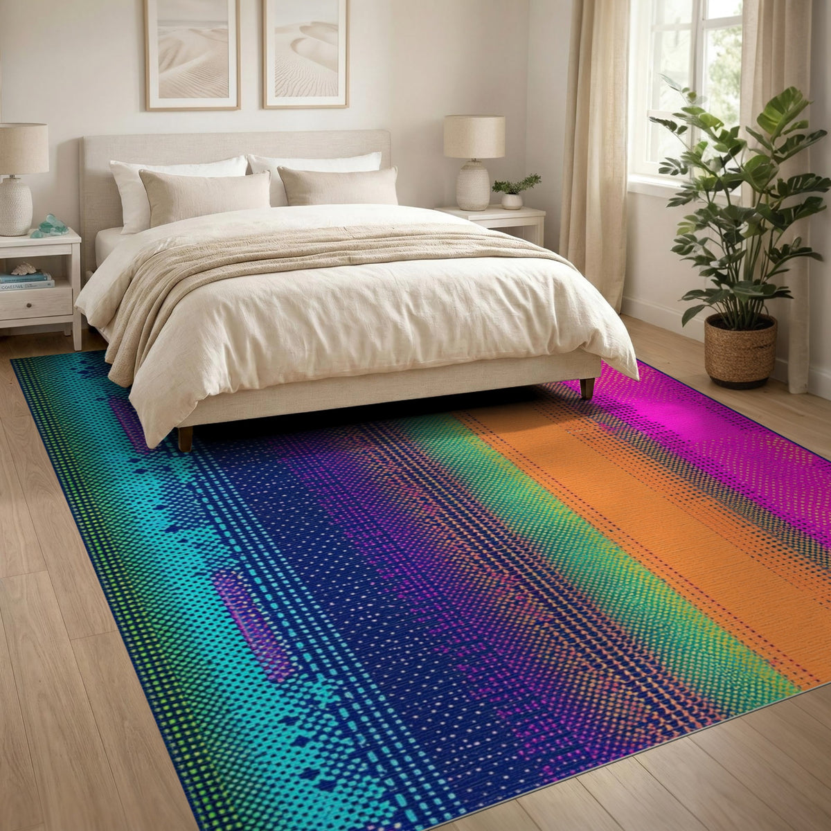 Vibrant Striped Dot Geometric Area Rug