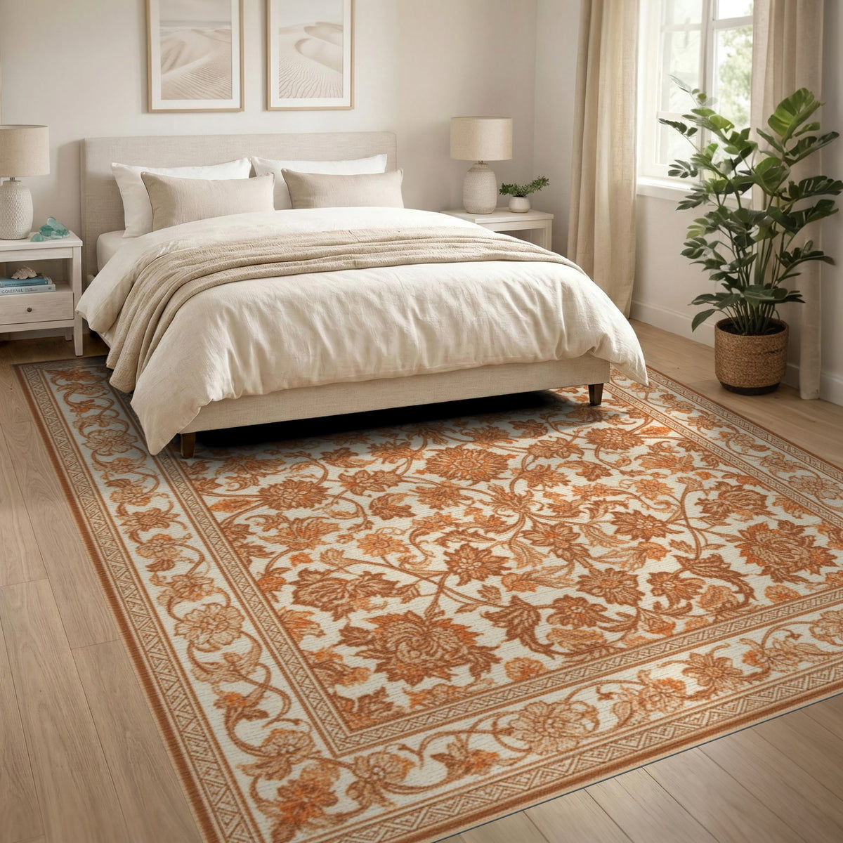 Vintage Brown Floral Area Rug